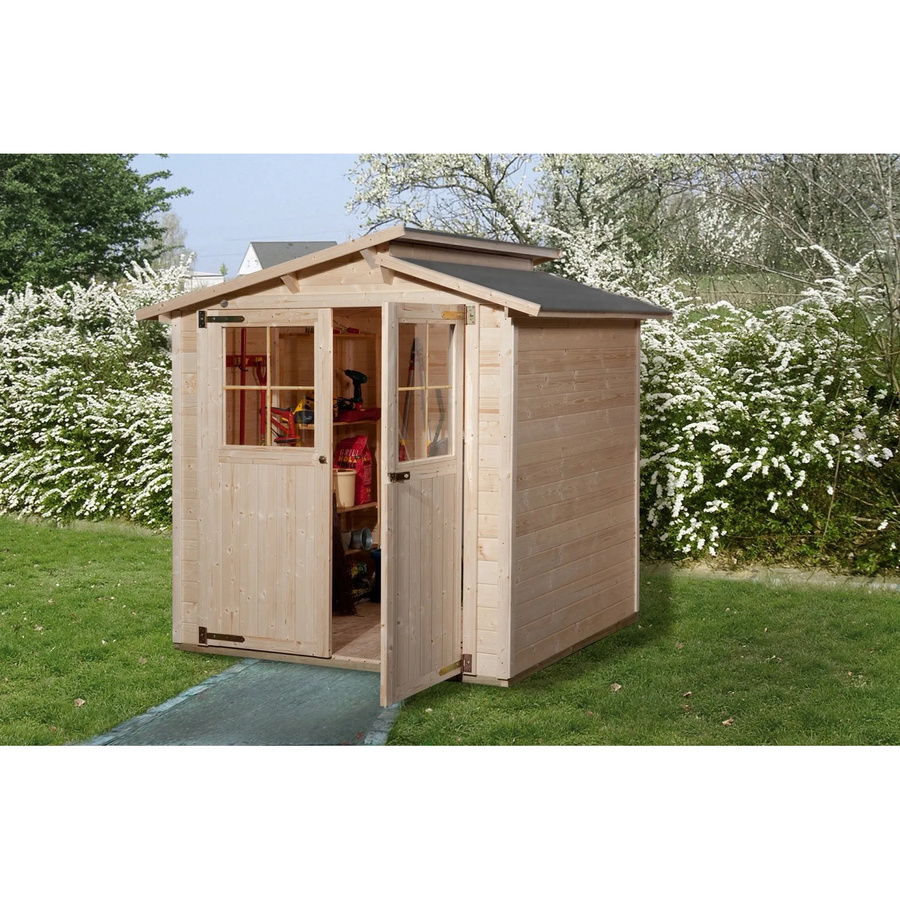 WEKA Gartenhaus 323 aus europäischer Fichte mit Satteldach und Vordach, beige, B/H/T: 225 x 221 x 171 cm - Bild 2