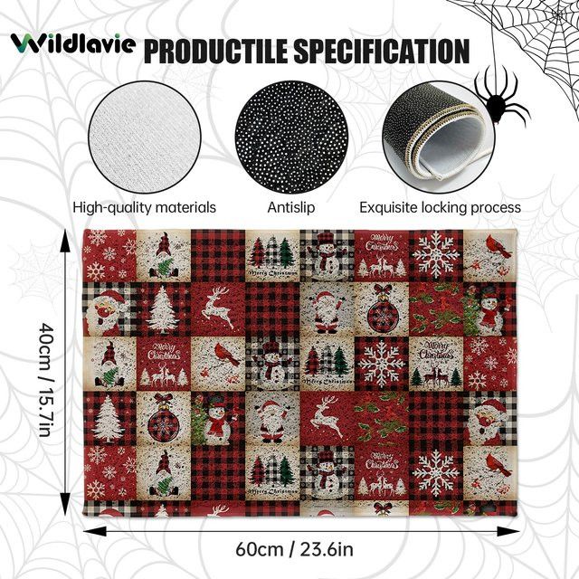 VIKAMA Weihnachtsteppich in Rot kariert, waschbare und wasserdichte Fußmatte für Wohnzimmer und Schlafzimmer - Bild 1