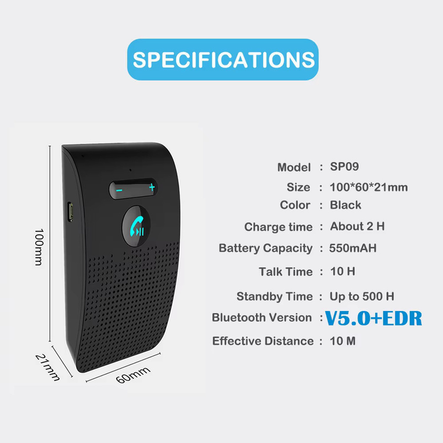 KEBETEME Bluetooth 5.0 Car Kit Freisprecheinrichtung mit 2W HiFi-Lautsprecher und Noise Cancelling, kabelloser Audioempfänger für MP3-Musik in Schwarz - Bild 5