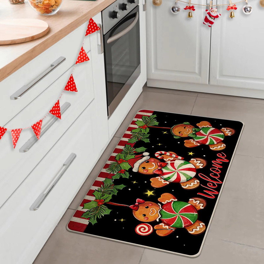VIKAMA Weihnachtliche Fußmatte Lebkuchenmann, rutschfeste Eingangstteppich für Innen und Außen, Mehrfarbig, B: 60 cm, T: 40 cm - Bild 3