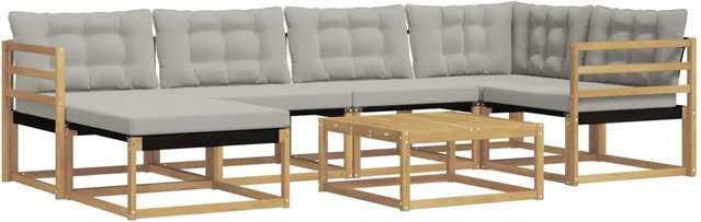 vidaXL Outdoor-Sofagarnitur 7-teilig aus Akazienholz mit Textilene-Polstern in Weiß und Grau, B/T/H: 79 x 79 x 37 cm - Bild 1