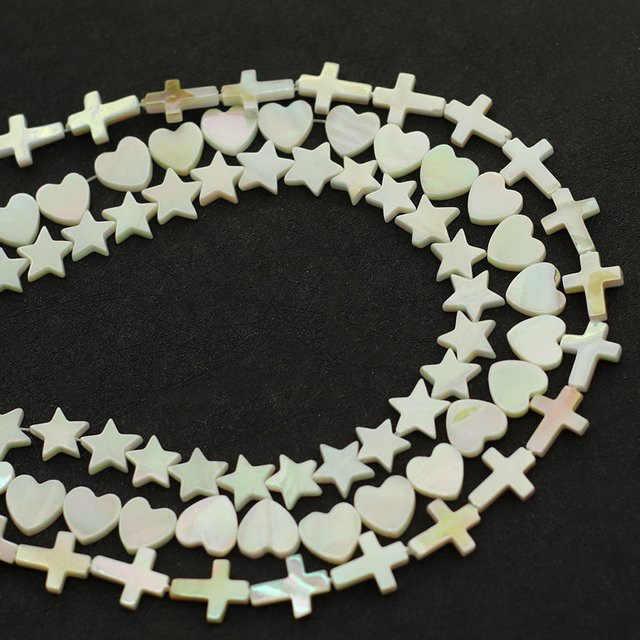 Weiße Shell Perlen, Herz Stern Kreuz, DIY Armband Halskette - Bild 1