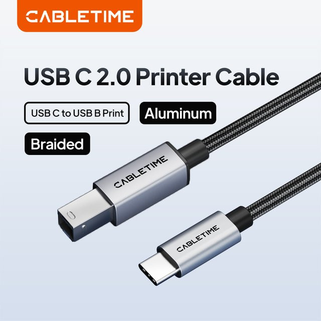 CABLETIME USB-B auf USB-C Datenkabel für Drucker mit 5Gbps Hochgeschwindigkeit - Bild 1