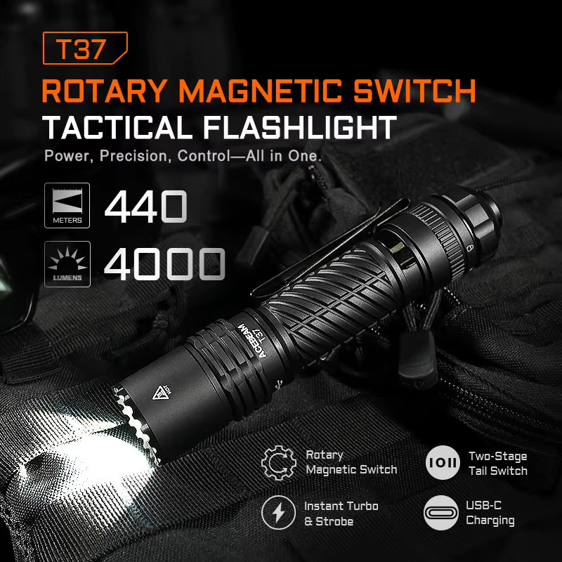 ACEBEAM T37 SFT-90X EDC Taktische Taschenlampe in Schwarz mit 4000 Lumen und Eco-Sensa-Ladekabel - Bild 2