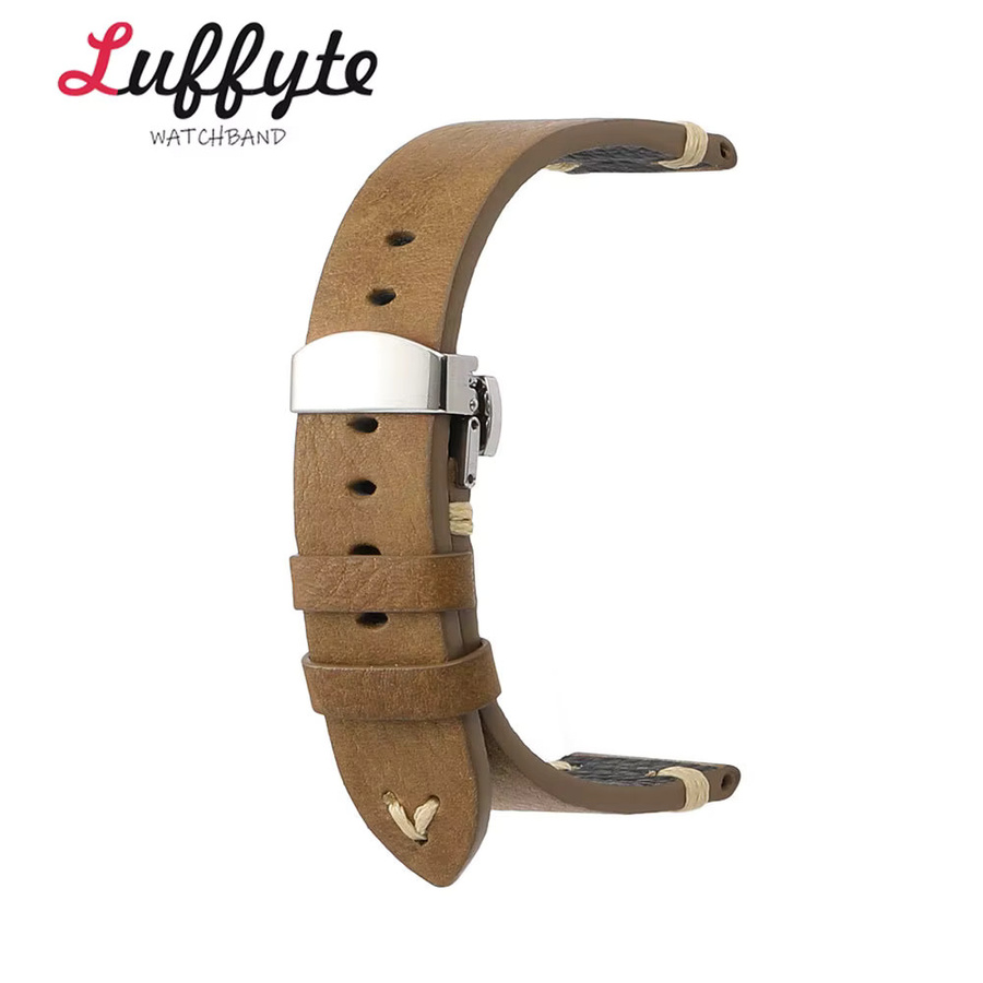 luffyte Uhrenarmband Echtleder, Lychee-Textur, Schwarz, Herren, 18 20 22mm - Bild 3