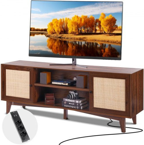 VEVOR Boho TV-Schrank aus Rattan in Walnuss mit Medienfächern, Breite: 167,7 cm, Tiefe: 39,7 cm, Höhe: 63,6 cm - Bild 1