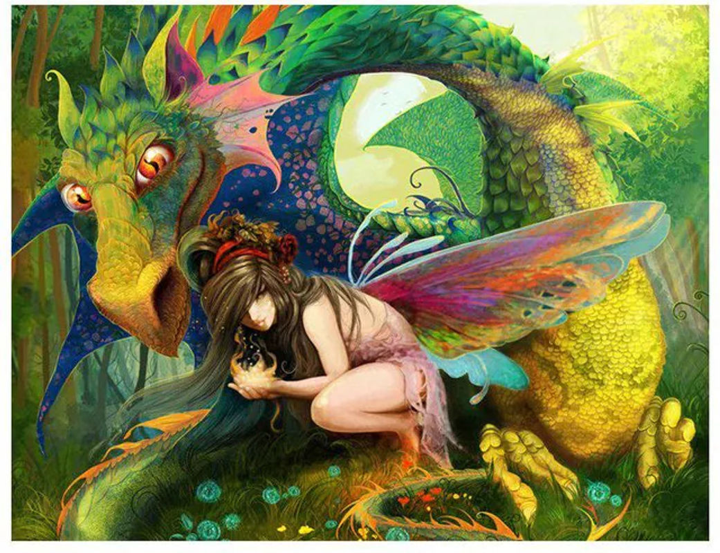 FIYO Diamond Painting Set Dragon Motiv in Landschaft mit Strass Steinen, Mehrfarbig, B/H: 30 x 20 cm - Bild 1