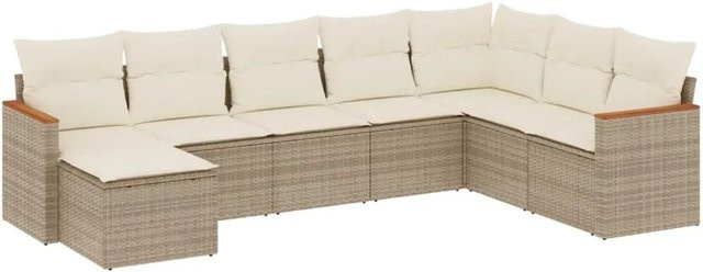 vidaXL 8-teilige Garten-Sofagarnitur aus Poly-Rattan in Beige mit Kissen aus Polyester und pulverbeschichtetem Stahl - Bild 1