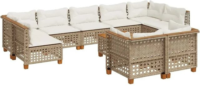 vidaXL 10-teilige Garten-Sofagarnitur aus Poly-Rattan und Akazienholz in Beige und Cremeweiß - Bild 1