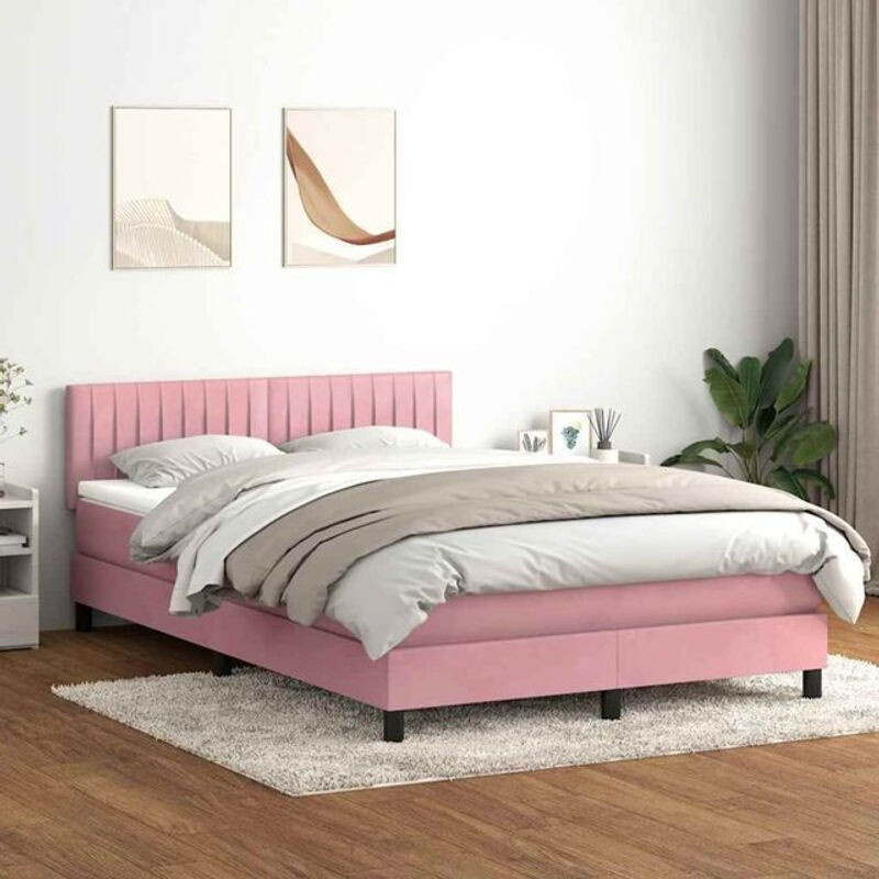 vidaxl Boxspringbett mit Matratze aus Samt in Rosa, B/T/H: 140 x 210 cm - Bild 1