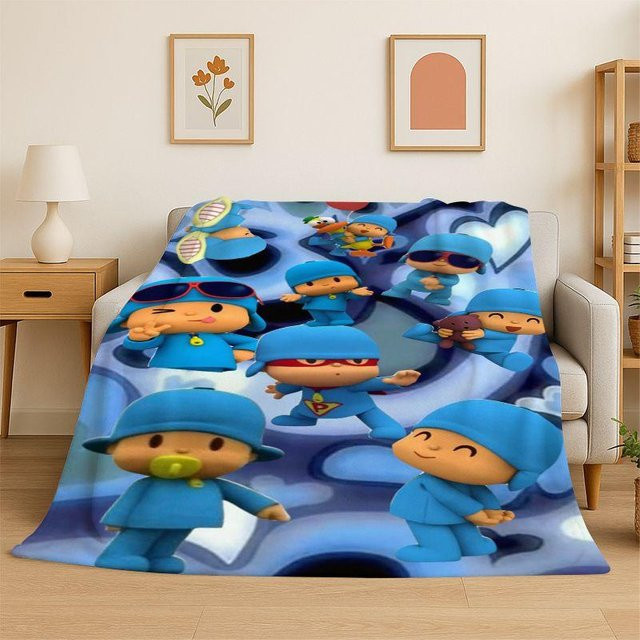 P-Pocoyo Elly Pato Kuscheldecke aus weichem Flanell, Blau, B/T: 75 x 90 cm - Bild 1