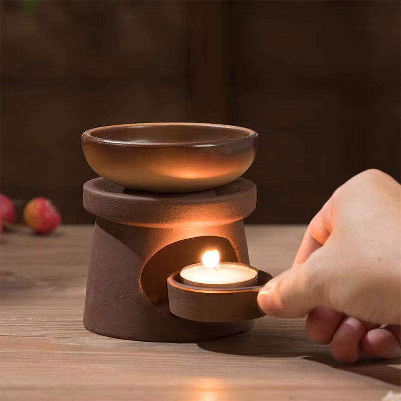 YXYMCF 3-in-1 Keramik Set in Braun als Kerzenheizung, Teewärmer und Diffusor mit japanischem Schilfrohr für ätherische Öle - Bild 3