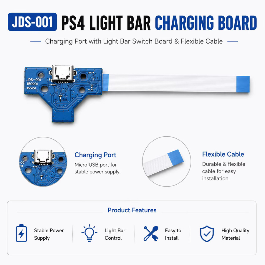 JCD USB-Ladeanschluss Platine für PS4-Controller als 12-Pin JDS 011 030 040 055 und 14-Pin 001 Anschluss Set - Bild 1