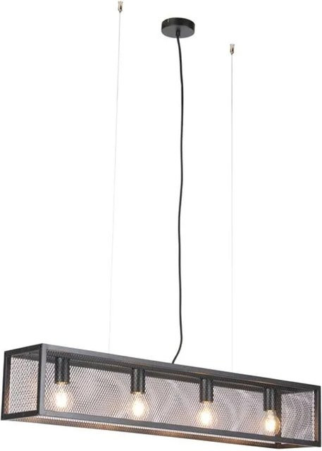 QAZQA Industrielle Hängelampe Schwarz mit 4 Leuchten und Netz-Cage, dimmbar, E27, ideal für den Esstisch - Bild 1
