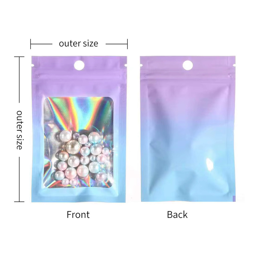 Hologramm Gradienten Aluminium Folie Druckverschlussbeutel mit Fenster in Pink und Purple für Schmuck, Tee oder Snacks - Bild 2