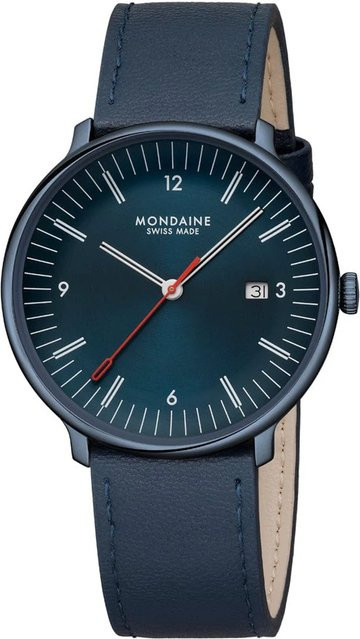 Mondaine Herrenuhr, Quarz, Edelstahl, Blau, 41 mm, 5 ATM - Bild 1