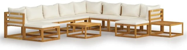 vidaXL 12-tlg Garten-Lounge-Set in U-Form aus massivem Akazienholz mit cremefarbenen Auflagen - Bild 1