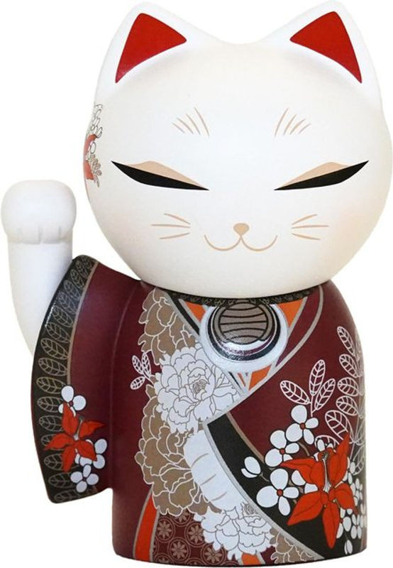 Kimmidoll Maneki Neko KANA MNFL004 Dekofigur aus Kunstharz in Weiß mit floralem Design, Höhe: 9 cm - Bild 1