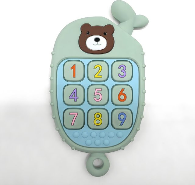 Fashnics Montessori Beißspielzeug aus Silikon in Form einer Fernbedienung für Babys und Kleinkinder, Bpa-frei, Grün/Mehrfarbig - Bild 1