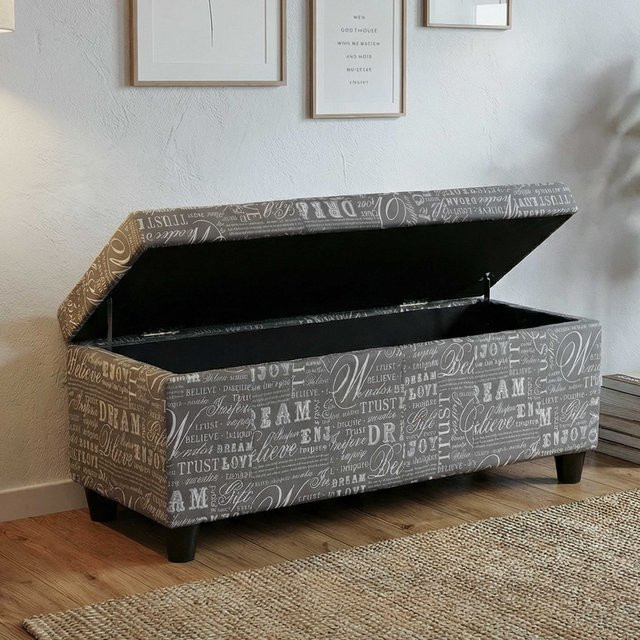 MCW Aufbewahrungstruhe Kriens Sitzbank aus Textil mit Schriftzug, Grau, B/T/H: 114 x 45 x 45 cm - Bild 1