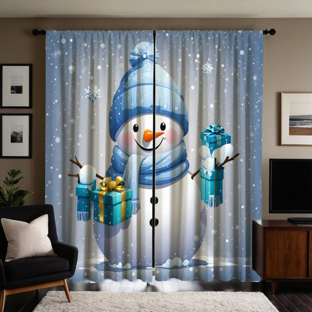 2er Set Weihnachts Vorhang mit Schneemann Motiv in Weiß und Multicolour, B: 132 cm, H: 160 cm - Bild 1
