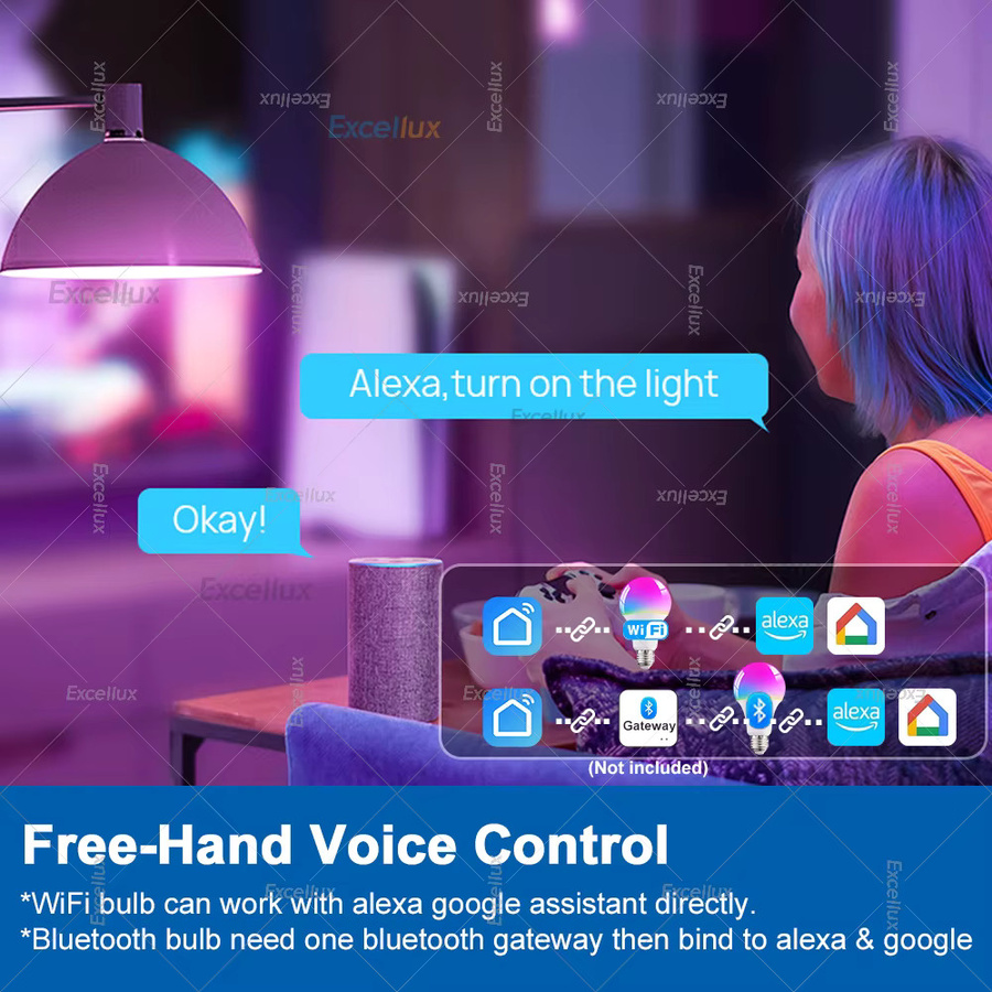 Excellux Tuya Smart LED Glühbirne E27 mit WiFi und Bluetooth, 15W RGB, dimmbar, Multicolor, kompatibel mit Alexa und Smart Life App - Bild 3