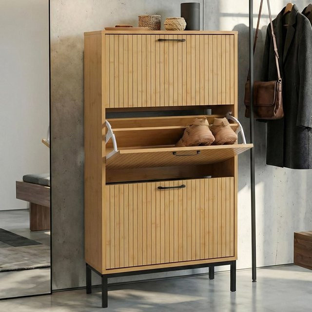 MCW Schuhkipper P48 Schuhschrank mit 3 Kippfächern in Bambus-Optik, B/H/T: 125 x 60 x 25 cm - Bild 1