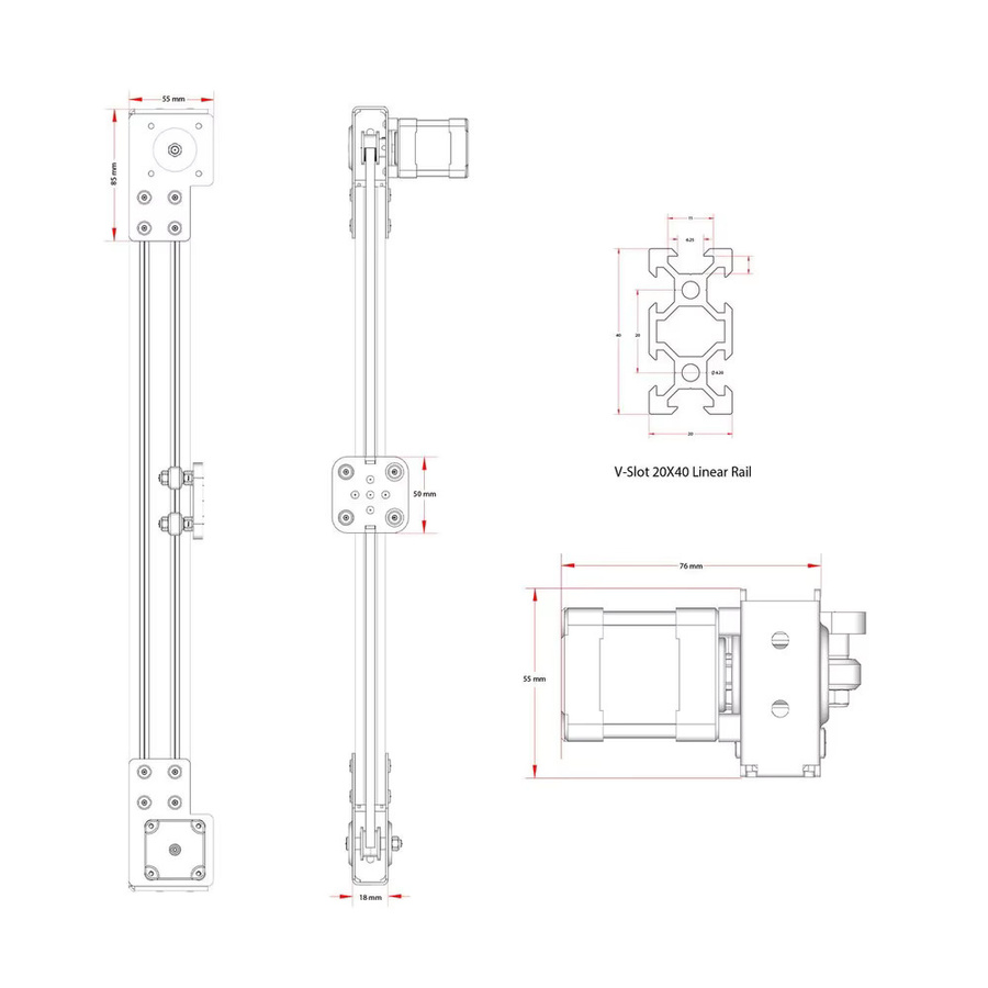 OpenBuilds V-Slot Mini V Linearaktuator mit NEMA17 Schrittmotor und Riemenantrieb in Schwarz für CNC Bewegungstisch DIY-Teile - Bild 2