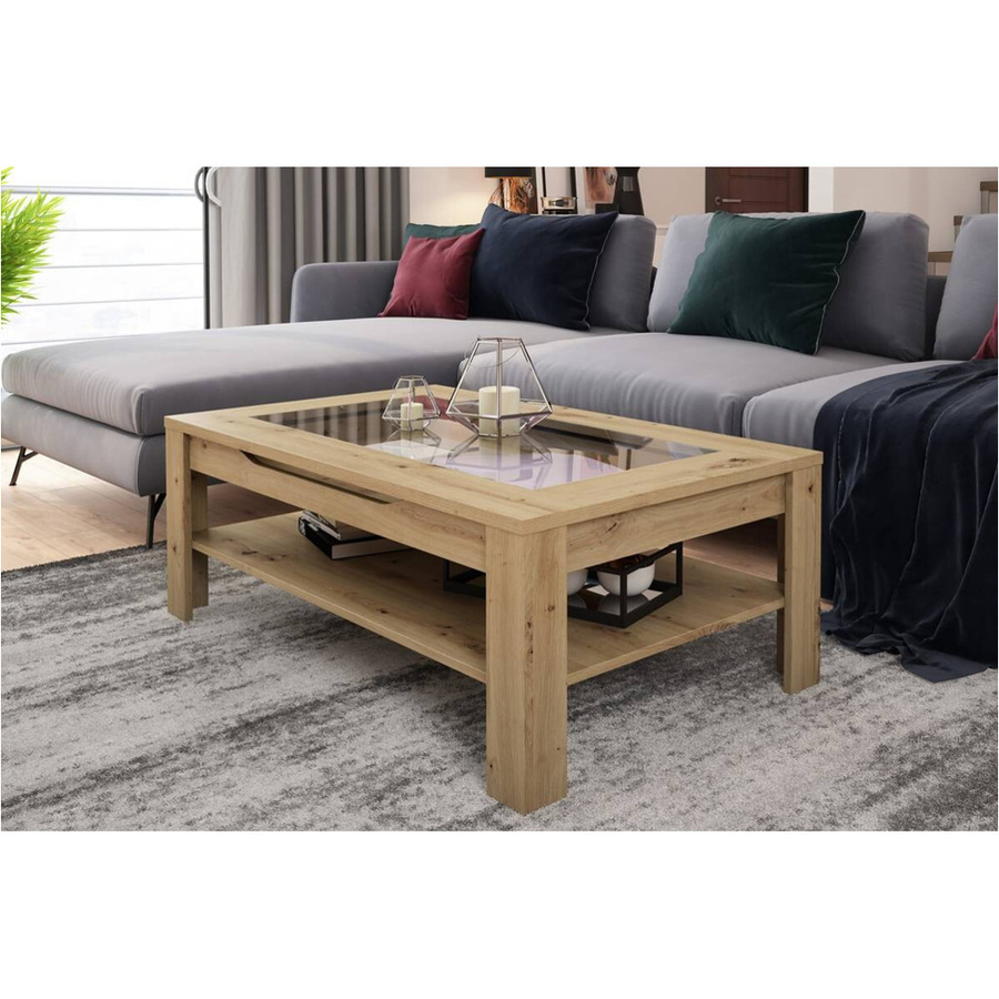 byLIVING Couchtisch RALPH modern in Eiche mit Klarglas, B: 110 cm, T: 67 cm, H: 43 cm - Bild 3
