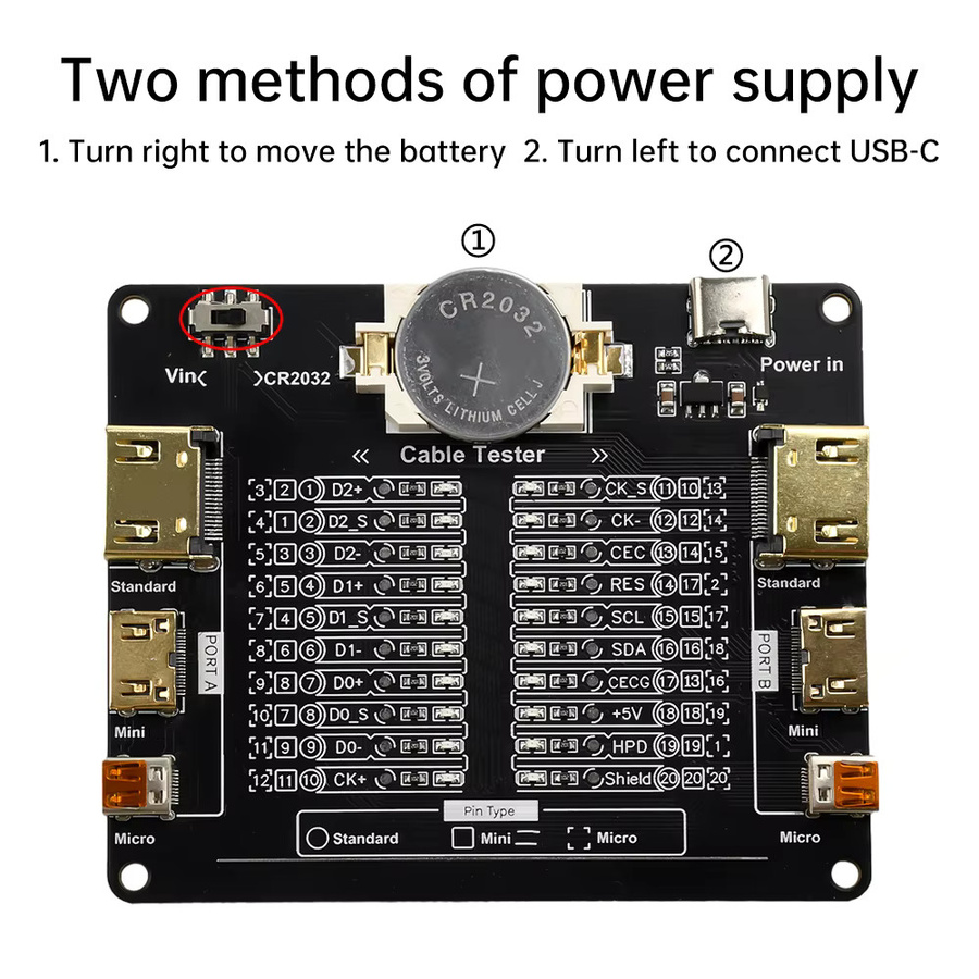diymore USB Kabel Tester Board zur Erkennung von Mini Micro A-Typ und B-Typ Datenkabeln mit Kurzschluss-Ein-Aus-Schaltung für iOS und Android in Schwarz - Bild 3