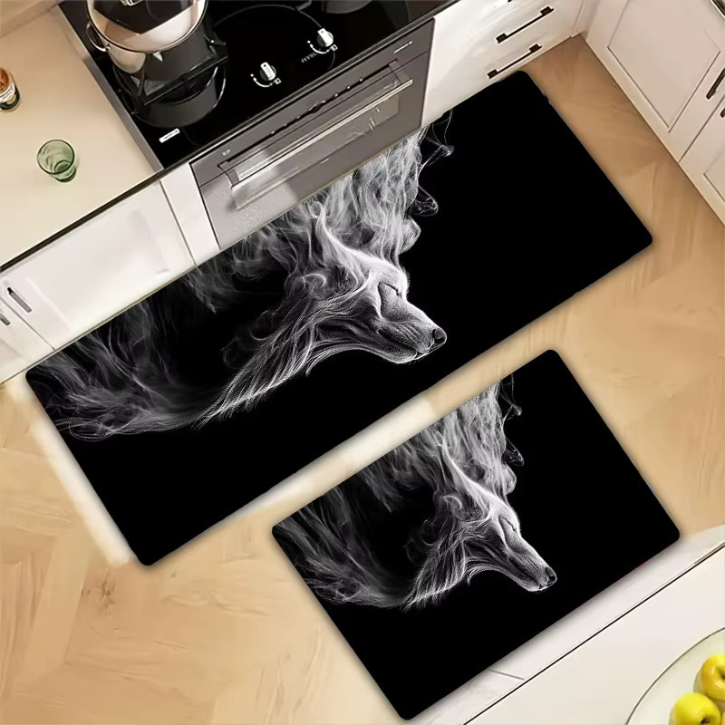 3-teiliges Set rutschfeste Küchenmatten mit modernem Grafikdesign in Schwarz für Eingangsbereich und Waschraum - Bild 2