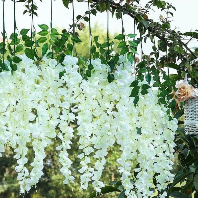 Tooarts Künstliche Glyzinien in Weiß, 12er Set hängende Textil-Blumen zur Dekoration für Hochzeiten und Außenbereiche - Bild 5