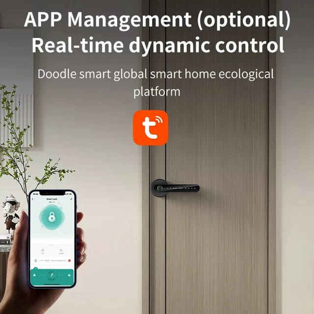 KERUI Smart Fingerabdruck-Türschloss in Schwarz mit Tuya Smart/Smart Life App-Steuerung, elektronisches Türschloss mit Passwort, Schlüssel und Kartenentriegelung - Bild 1