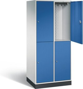 C+P Spind XL Intro doppelstöckig mit Türen, Front Enzianblau, Korpus Lichtgrau, H: 195,0 cm, B: 82,0 cm, T: 59,0 cm - Bild 1