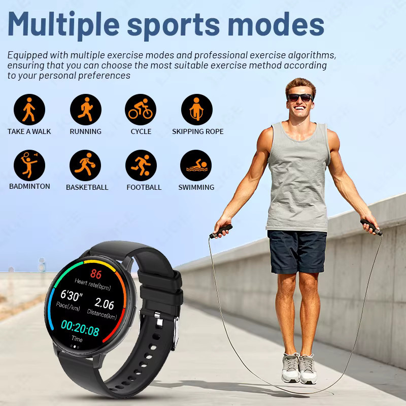 LIGE Smartwatch, Herren, Schwarz, Silikon, Bluetooth, IP67 wasserdicht - Bild 6