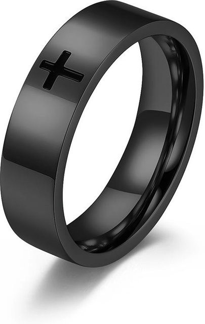 YIRAN Edelstahlring, Schwarz, Kreuz, Unisex, Ringgröße 54 - Bild 1
