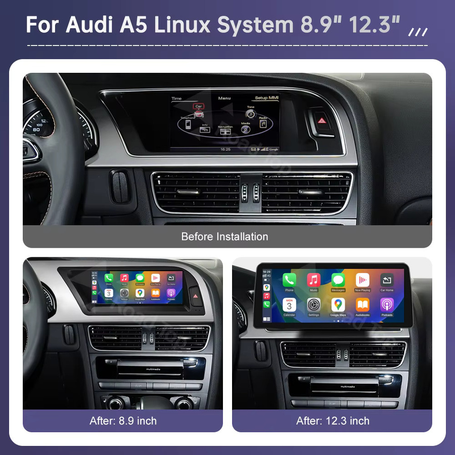 Road Top Radio Multimedia Linux Touchscreen für Audi A5 2008-2016 mit Wireless CarPlay, Android Auto, Airplay, Car Player und GPS in Schwarz - Bild 2
