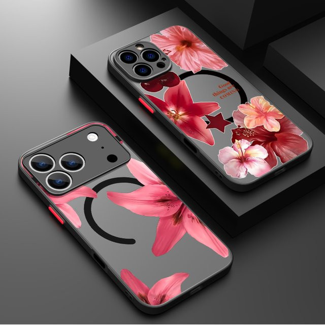 YISHANGOU Magnetische Handyhülle Lily Flowers für iPhone 17 16 15 14 13 12 Pro Max Plus in Multicolour, stoßfeste matte Acryl-Abdeckung - Bild 1