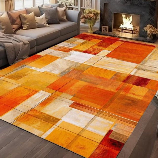 Moderne orange geometrische Bodenmatte von Lodestar, maschinenwaschbar und rutschfest, B/T: 60 x 40 cm - Bild 1