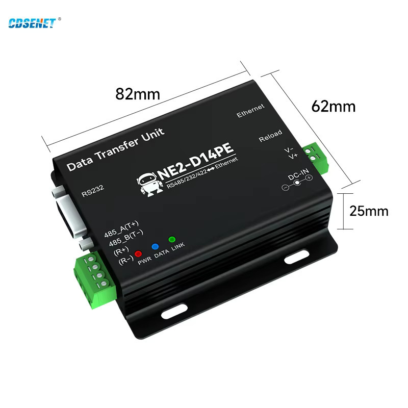 CDSENT NE2-D14PE Ethernet Serial Server Modbus Gateway RS485/232/422 zu TCP UDP MQTT HTTP in Schwarz - Bild 2