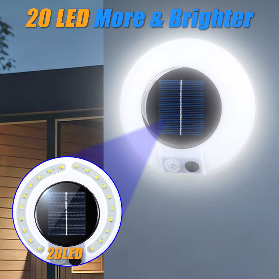ZHIYU Solar LED Wandlampe mit 20 LEDs und Bewegungssensor, wasserdicht, Weiß, für Garten und Hof - Bild 2
