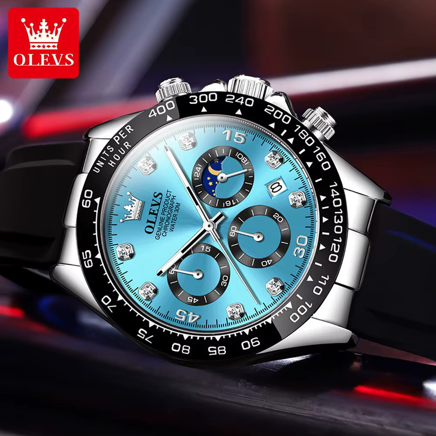 OLEVS Chronograph, Quarzuhr, Edelstahl, Roségold, Blau, Herren - Bild 2