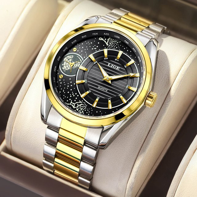 LIGE Armbanduhr Edelstahl, Gold, Quarz, Herren - Bild 1