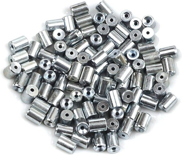 BROSS 100 Stück Auto Fensterheber Kurbel Reparatur Set aus Edelstahl, Stahlkabel Drahtseil Endstück Beschlag mit Crimp Niet 6x8/1,7 mm, Silber - Bild 1