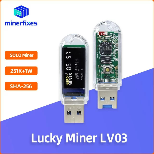Minerfixes USB Bitcoin Miner LV03 Lucky Miner 250KH/s Mini BTC Solo Lottery ASIC Miner NerdMiner V2 Style - Bild 1