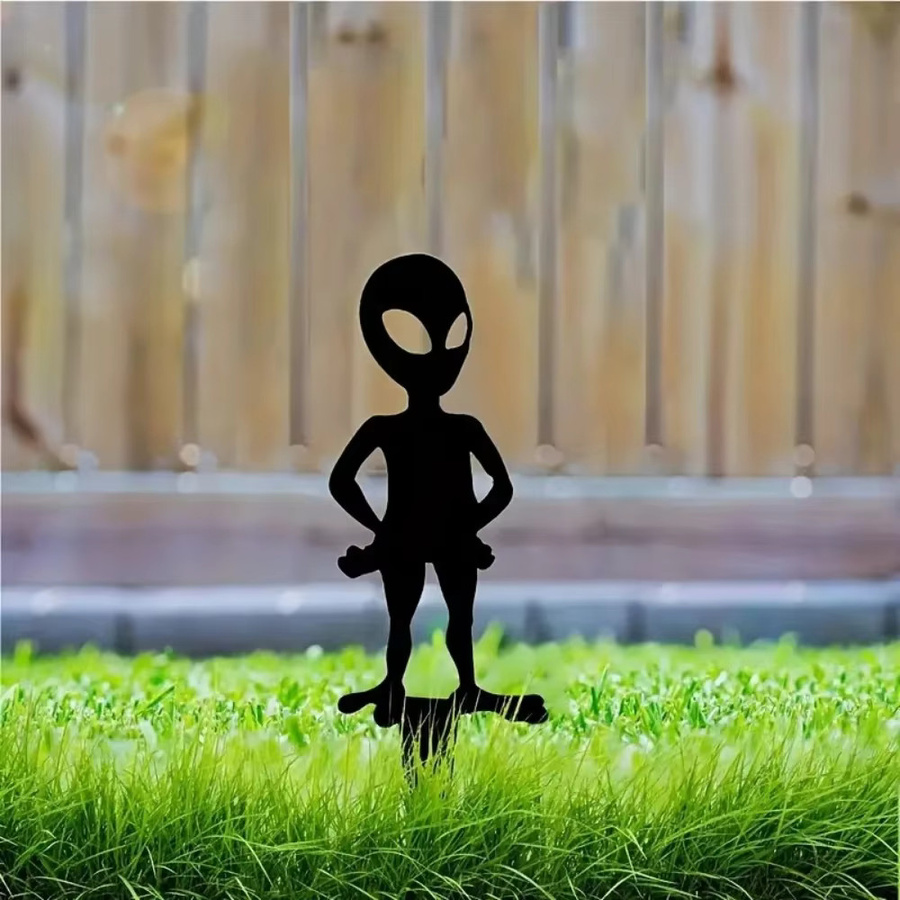 Abstrakter Alien-Gartenstecker aus Metall in Schwarz von Hello Young als Deko für Garten und Terrasse - Bild 3
