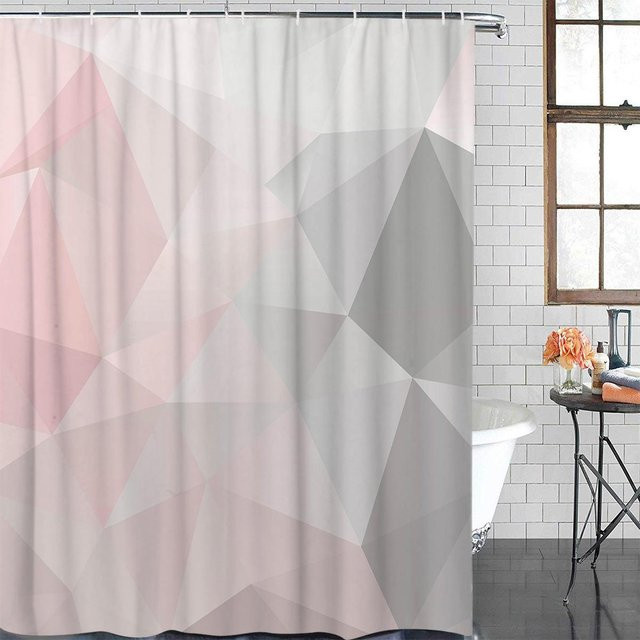 Wasserdichter Duschvorhang mit geometrischem Dreieck-Muster in Orange und Pink, inklusive Haken, B/H: 180 x 220 cm - Bild 1