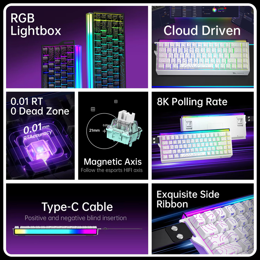 SMAILWOLF SK11 68HE Mechanische Gaming Tastatur mit Magnetischem Schalter, 68% Layout, Weiß, 8K Polling Rate für E-Sport und PC - Bild 2