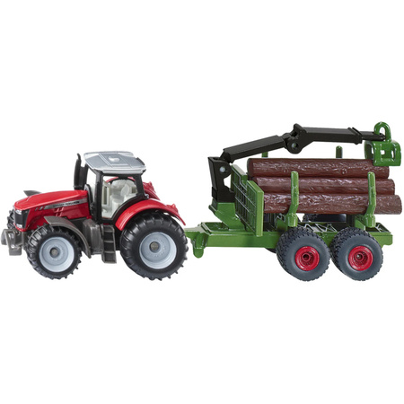 Siku Modellfahrzeug Set Massey Ferguson Traktor mit Forstanhänger für die Forstwirtschaft