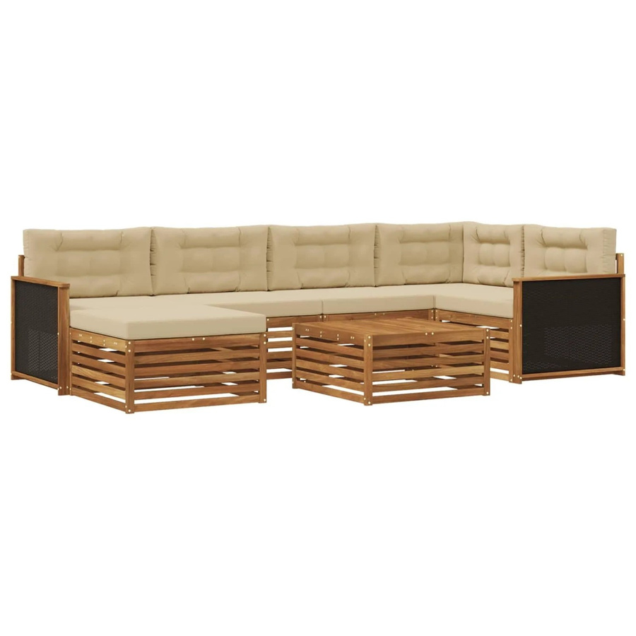 vidaXL Outdoor-Sofagarnitur in L-Form aus Akazienholz mit 7 Kissen in Natur und Beige - Bild 2